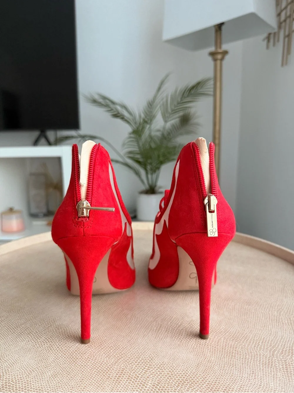 Red Suede Lace-Up Pointed-Toe Stiletto Heels